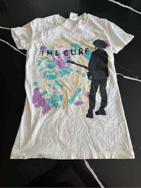 Tops - The Cure Graphic Band T-Shirt - White with Purple & Teal